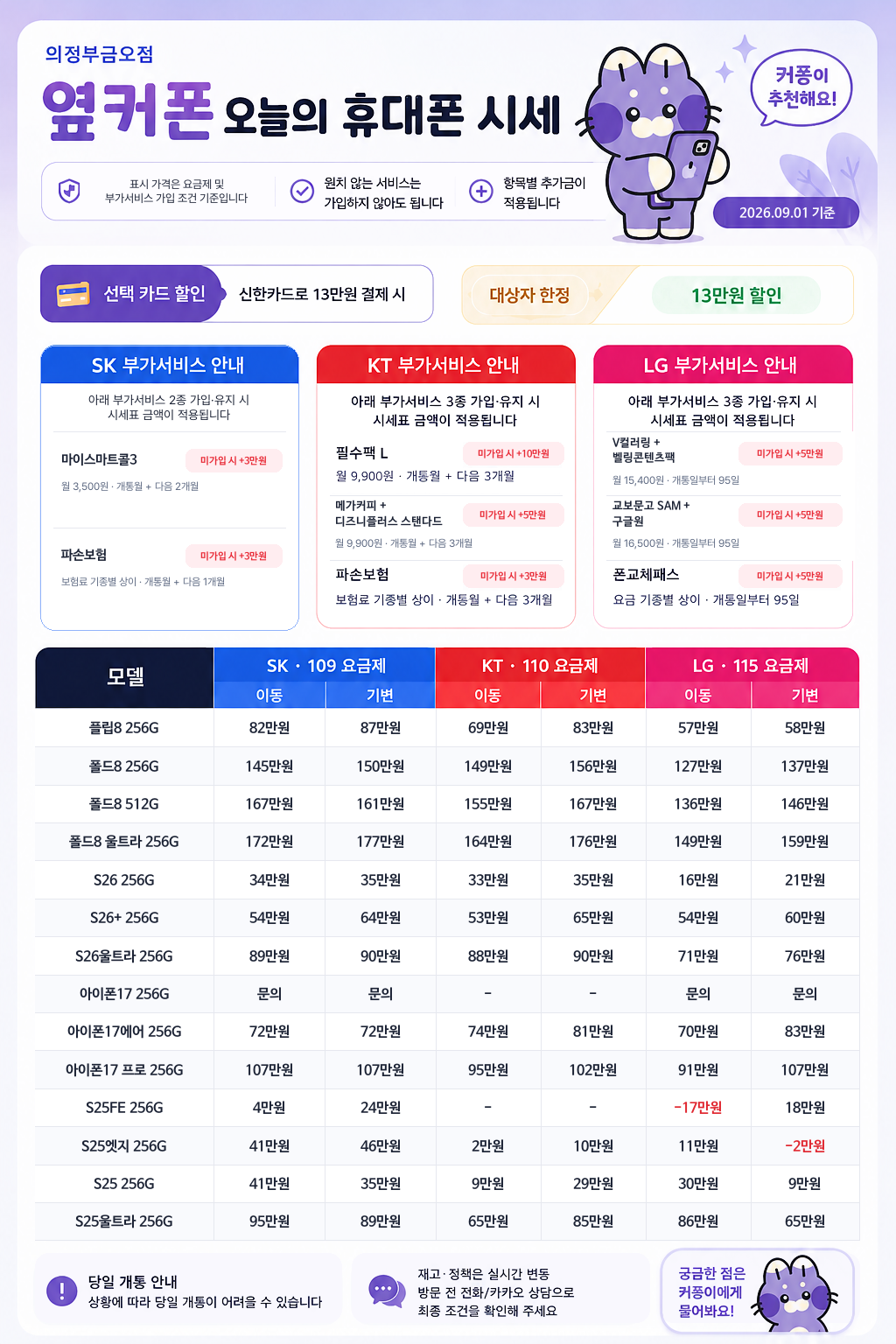 🔥🔥 옆커폰 의정부금오점｜플립8·폴드8 개통 시작! 갤럭시·아이폰 9/1 시세 안내🔥🔥 이미지