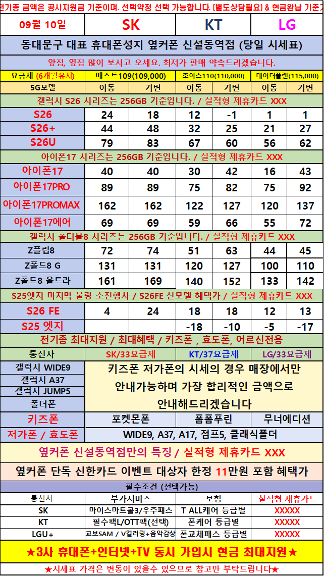 😻⭐동대문/종로/성북/성동/중구⭐휴대폰 성지🔥9월 특급 세일!!😻⭐"비교할수록 만족스러운 합리적인 가격"!!!⭐휴대폰성지 옆커폰신설동역점🔥🅿️주차가능🅿️📞예약필수: 010-9791-7003 이미지