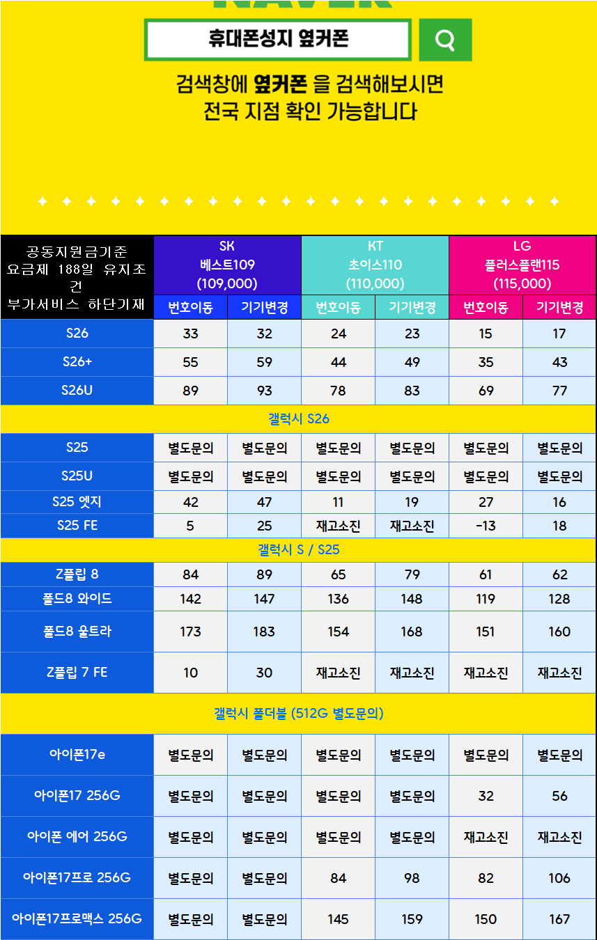 [🔥폴더블8 최저가!🔥][‼️산곡점시세표📱][카페찐후기최다매장][❤️인천 부평구 산곡점❤️] 9/11일 정상영업중 최대지원[S26류/아이폰17/플립8/폴드8]특판가‼️지금이 기회!인터넷+TV업계최대지원!! 이미지