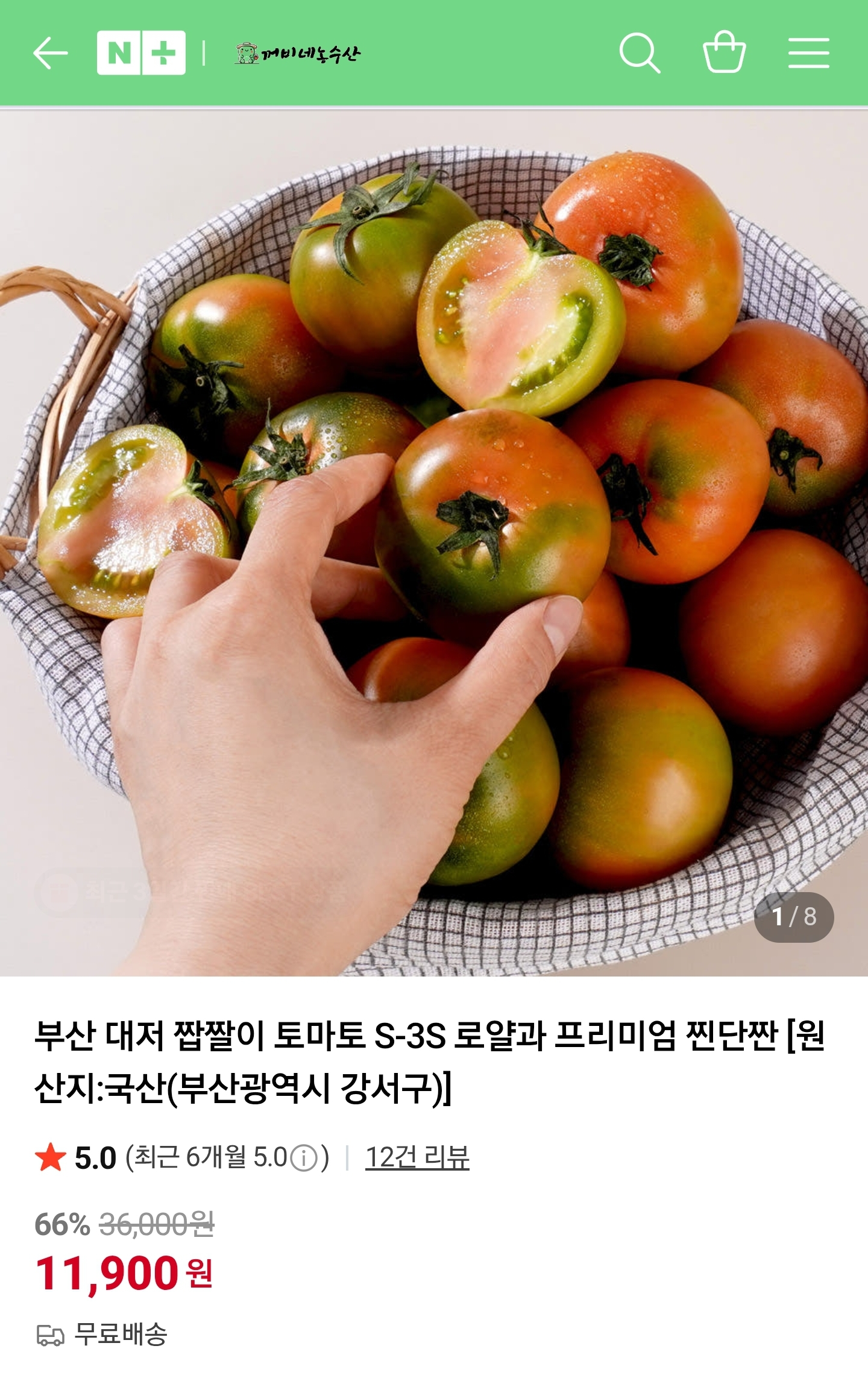 다이어트 하는분!! 새콤달콤 부산 대저 짭짤이 토마토 로얄과 1키로 1만원대 초초초핫딜 !!