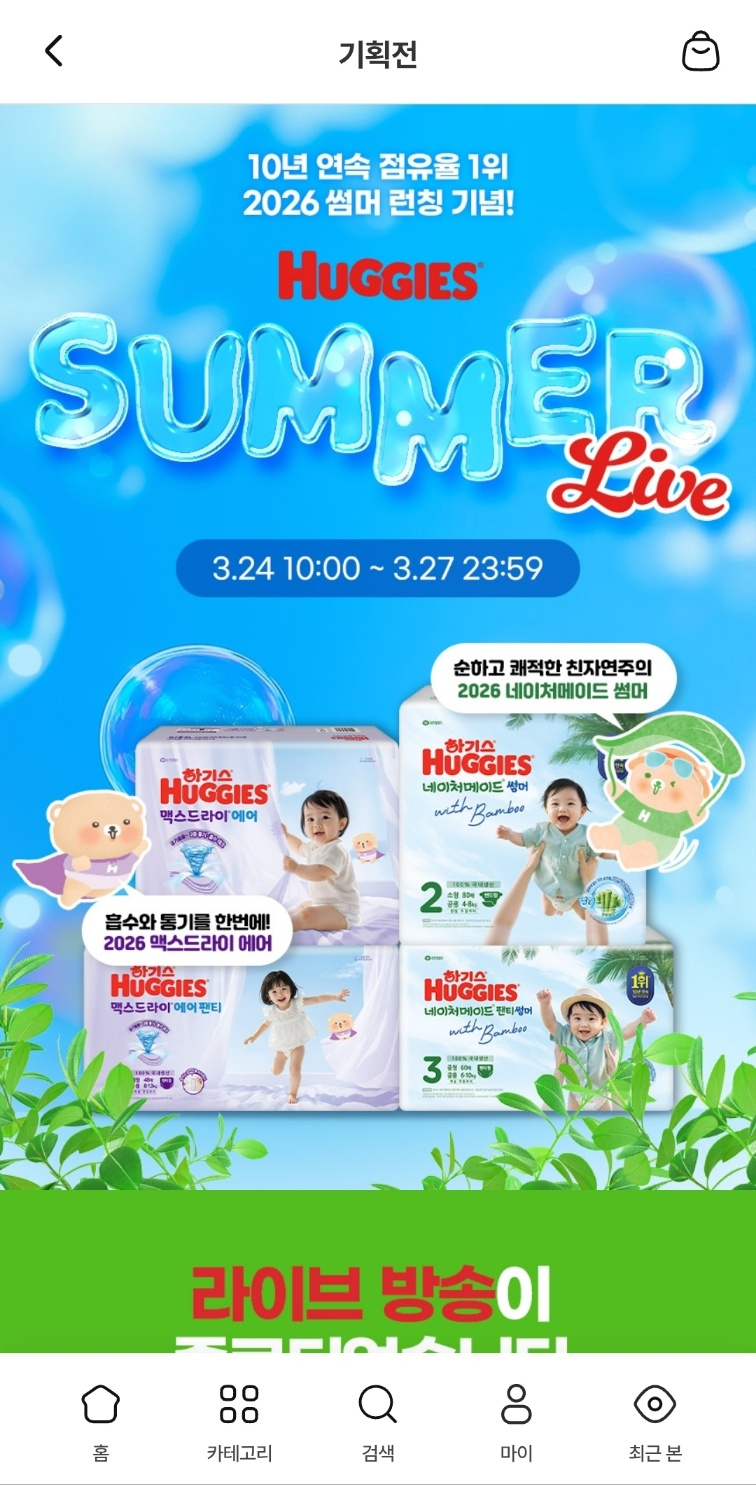 2시간남음) 하기스 네이처메이드 썸머, 맥스드라이 2박스 핫딜 외 쿠폰